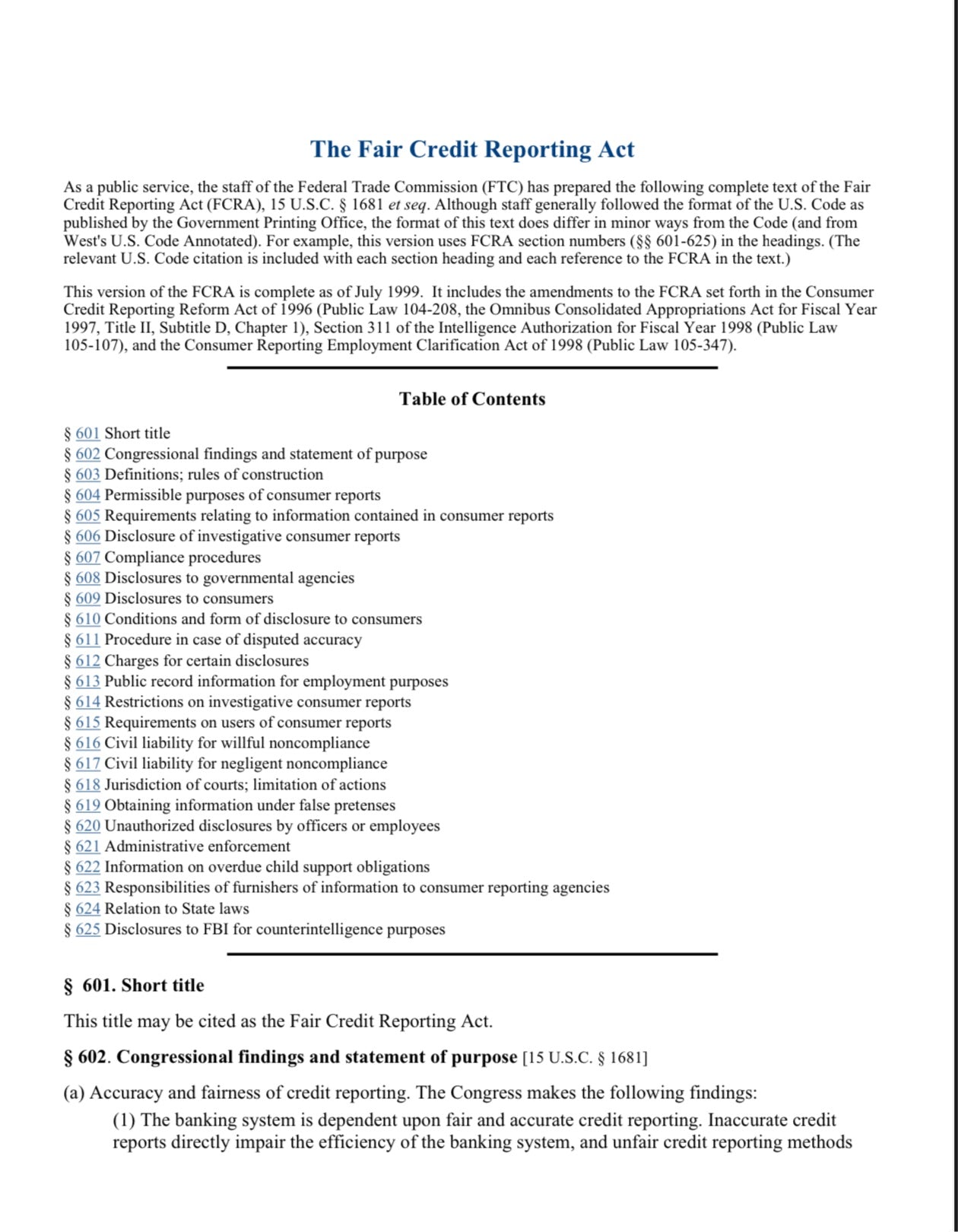 THE FAIR CREDIT REPORTING ACT