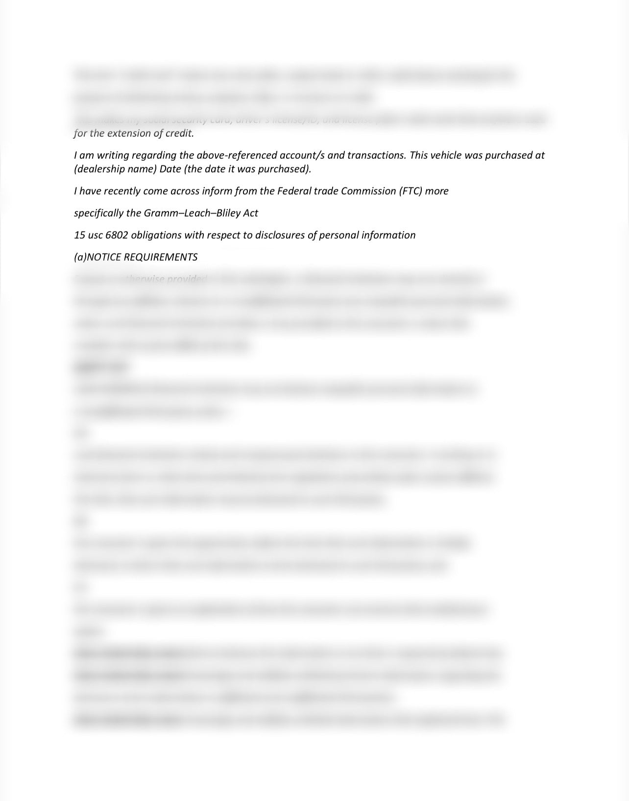 AUTO LOAN DISPUTE LETTER +