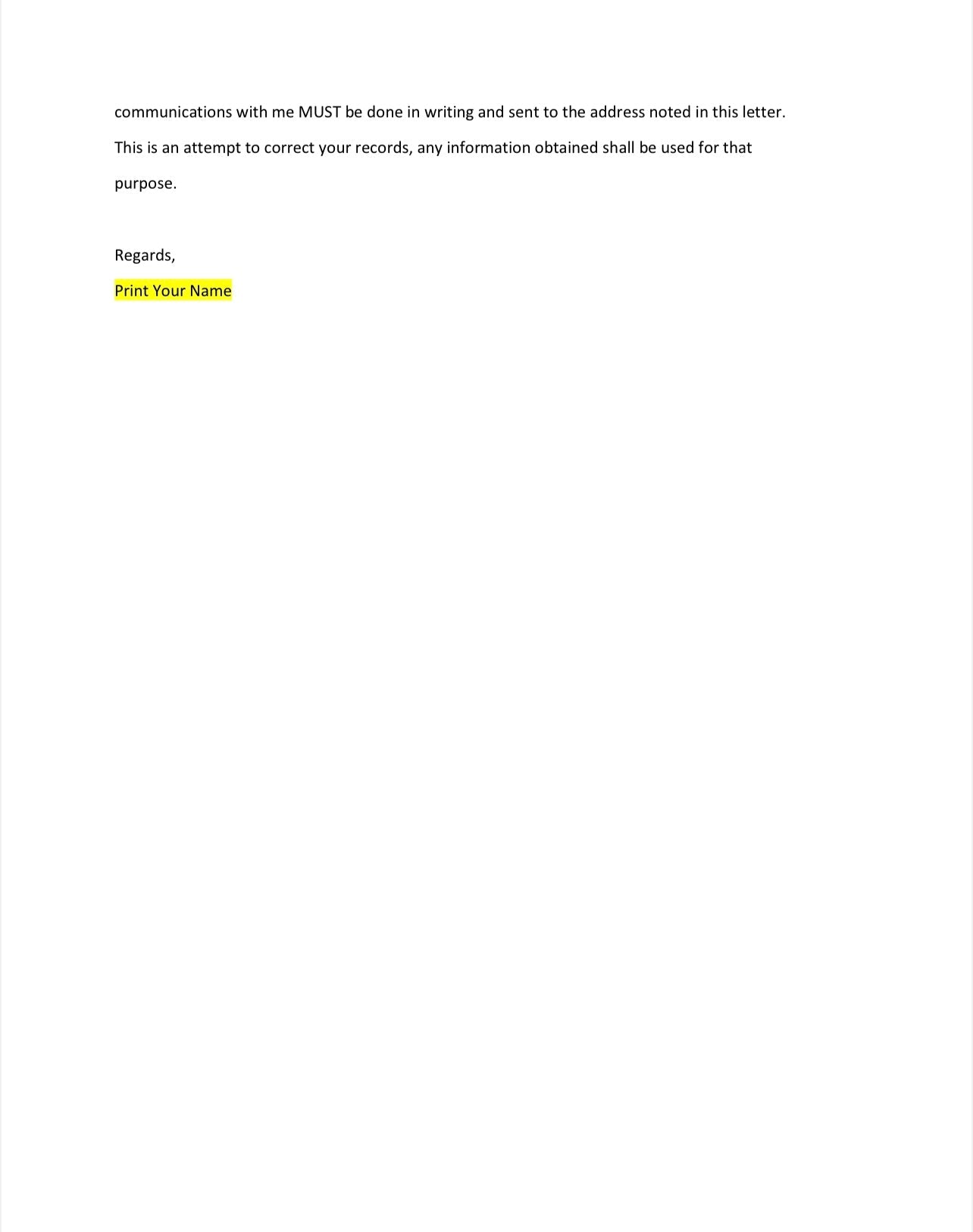 DEBT VALIDATION LETTER +