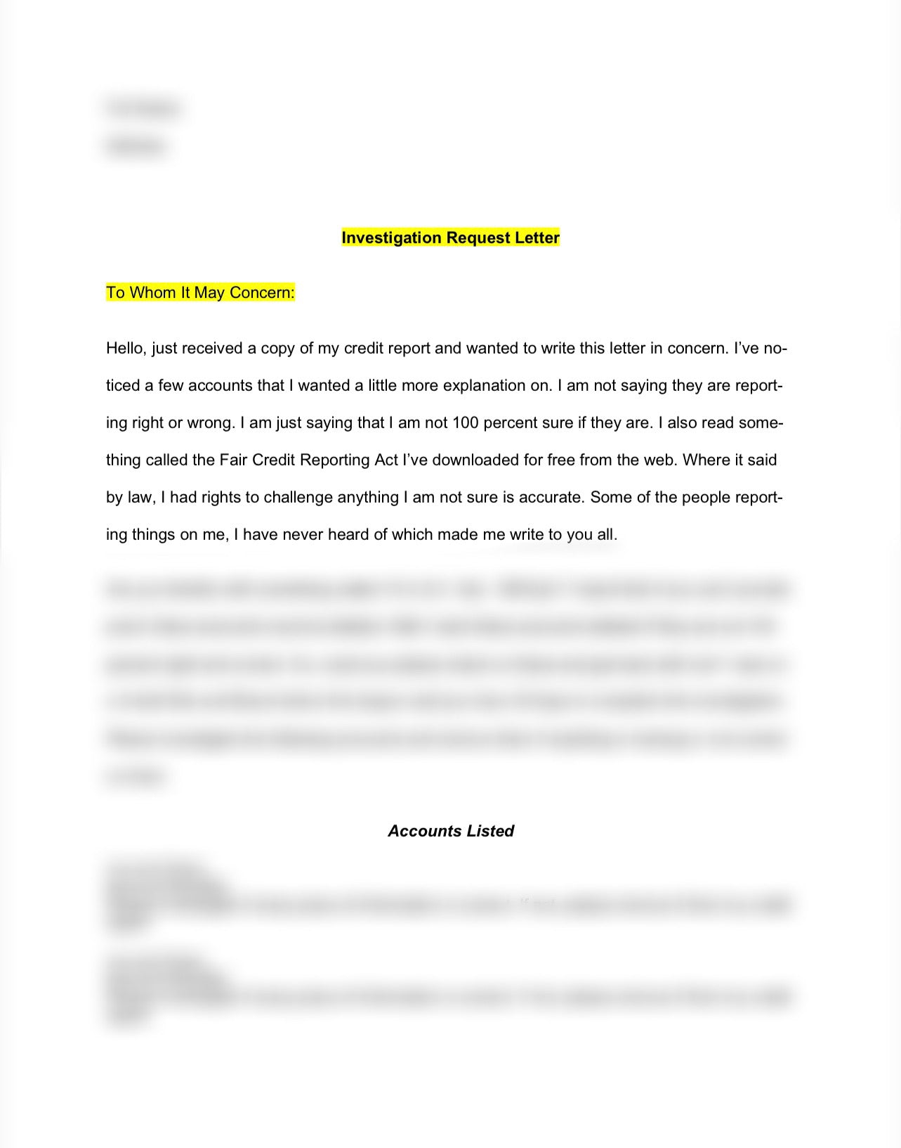 INVESTIGATION REQUEST