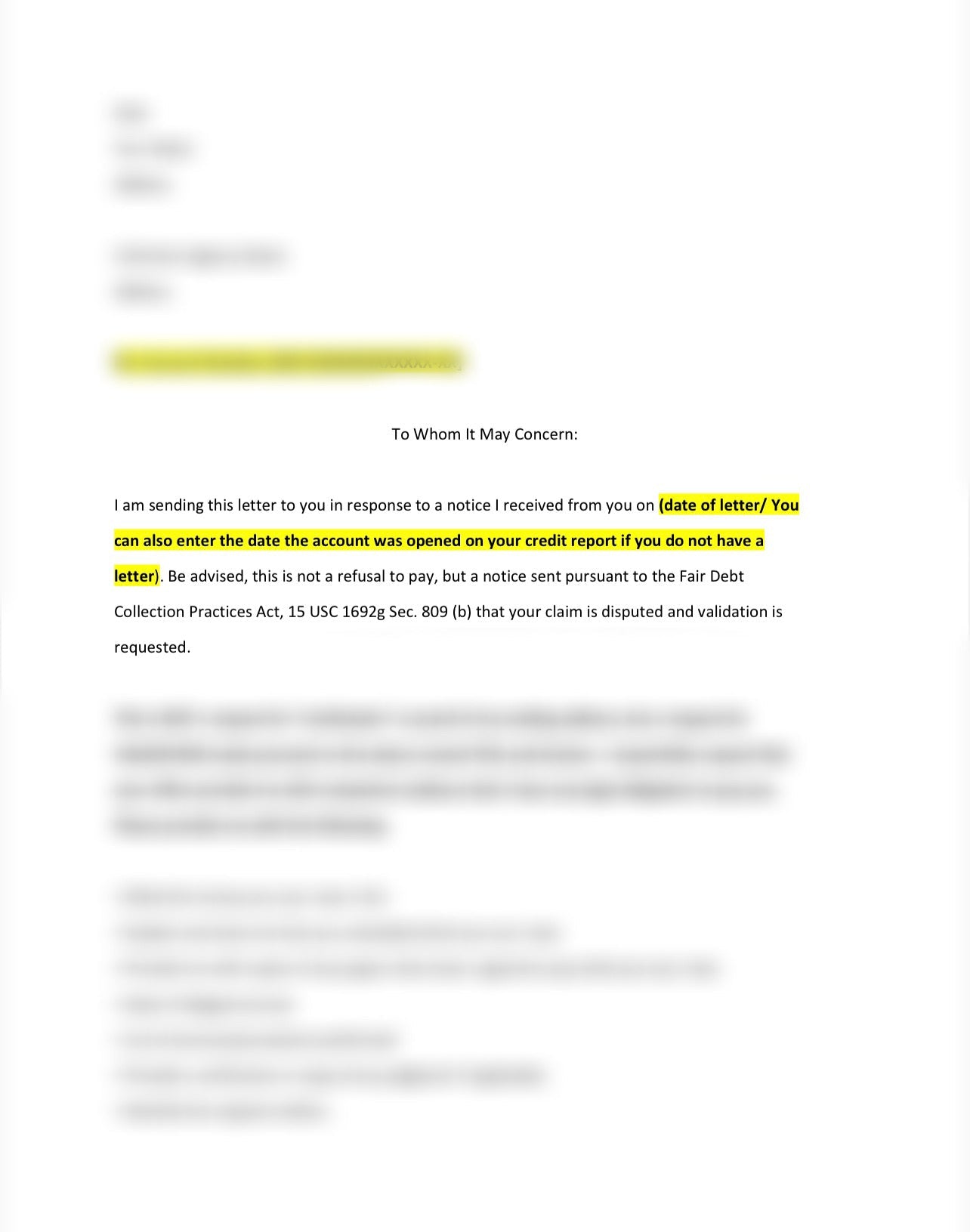 DEBT VALIDATION LETTER +