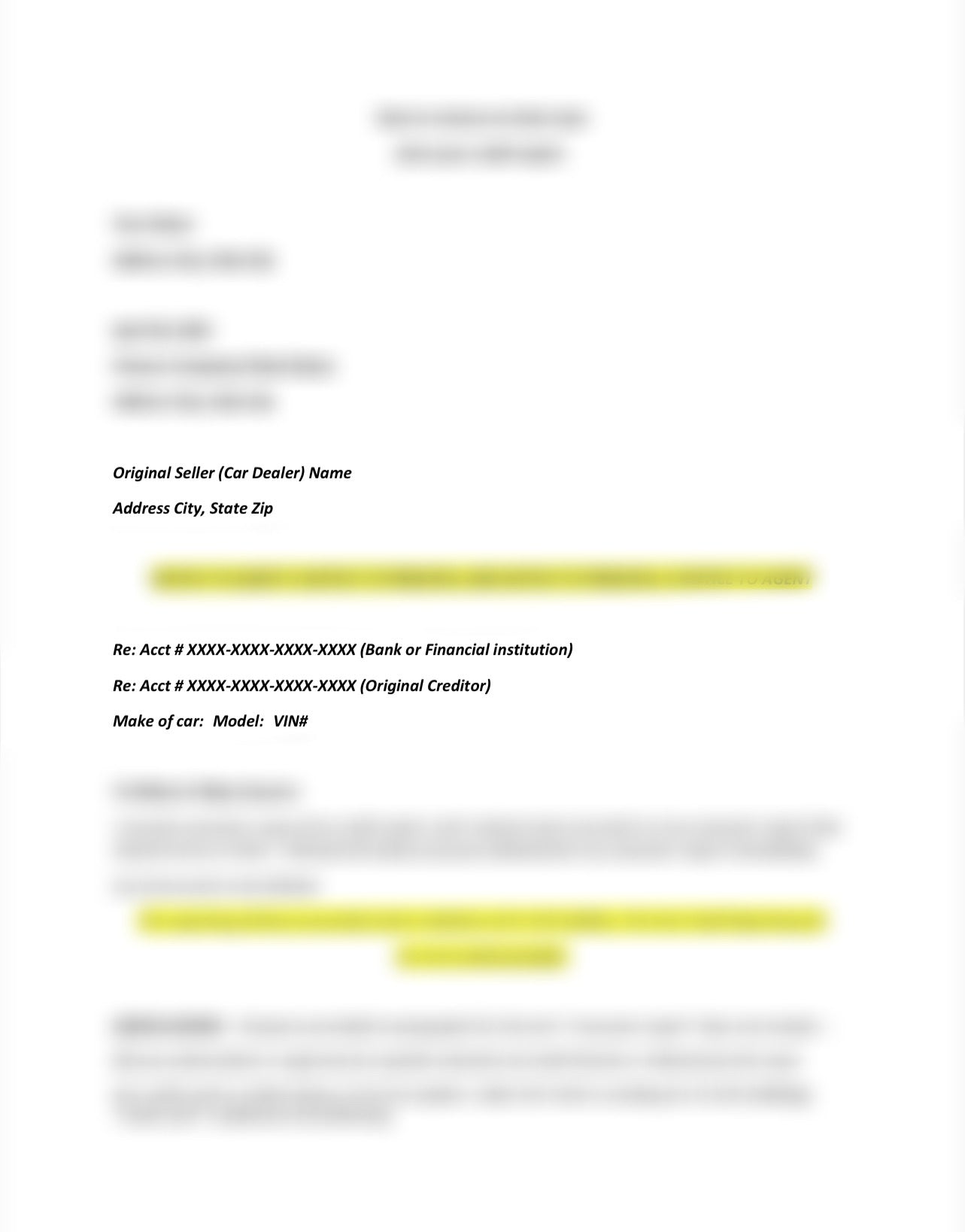 AUTO LOAN DISPUTE LETTER +