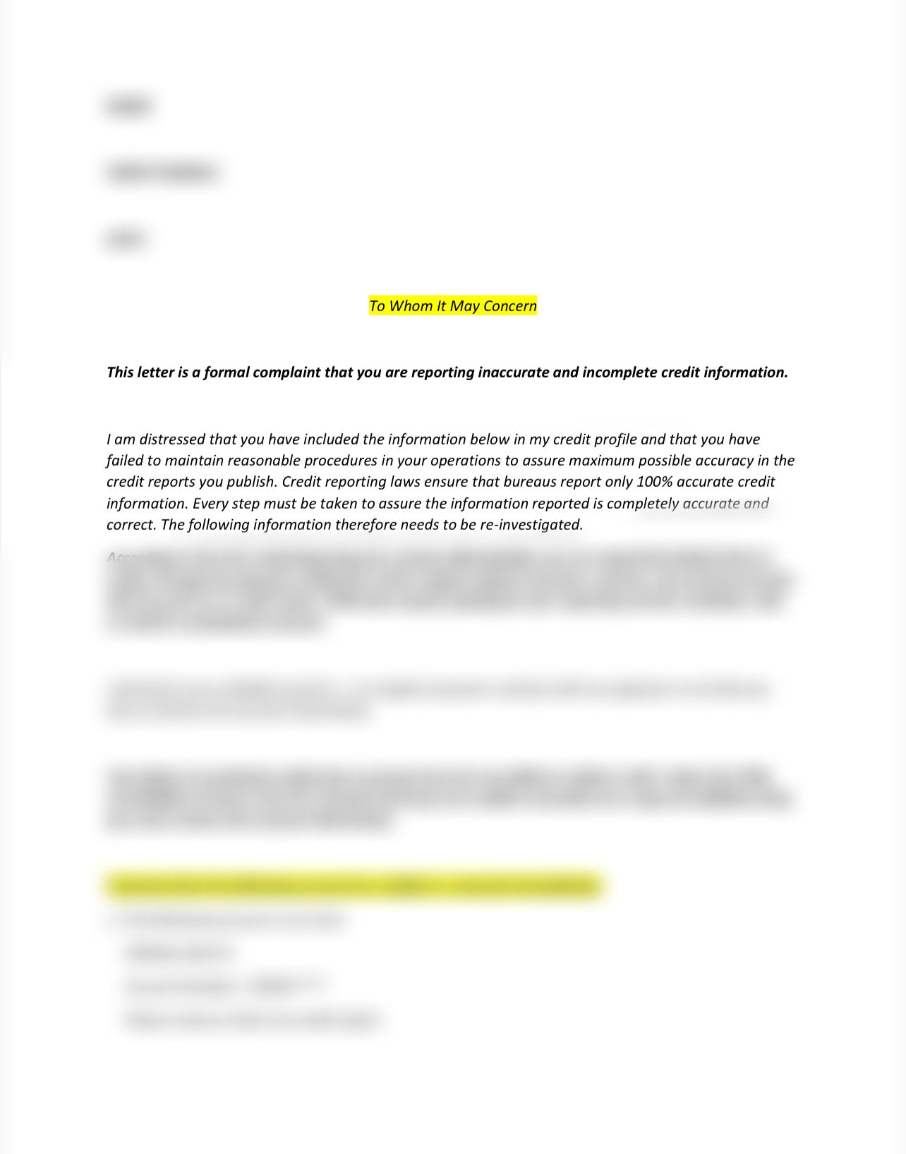 609 DISPUTE LETTER