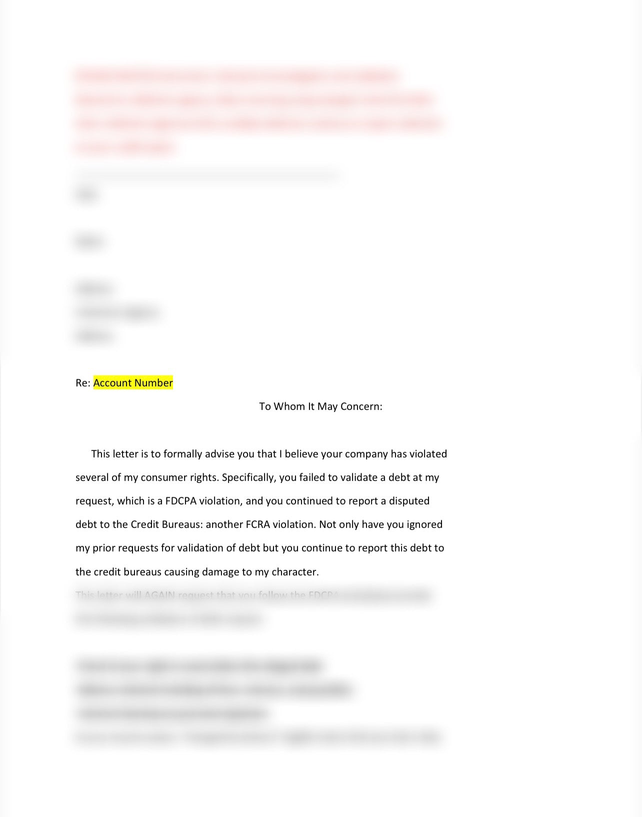 FAILURE TO VALIDATE DEBT +